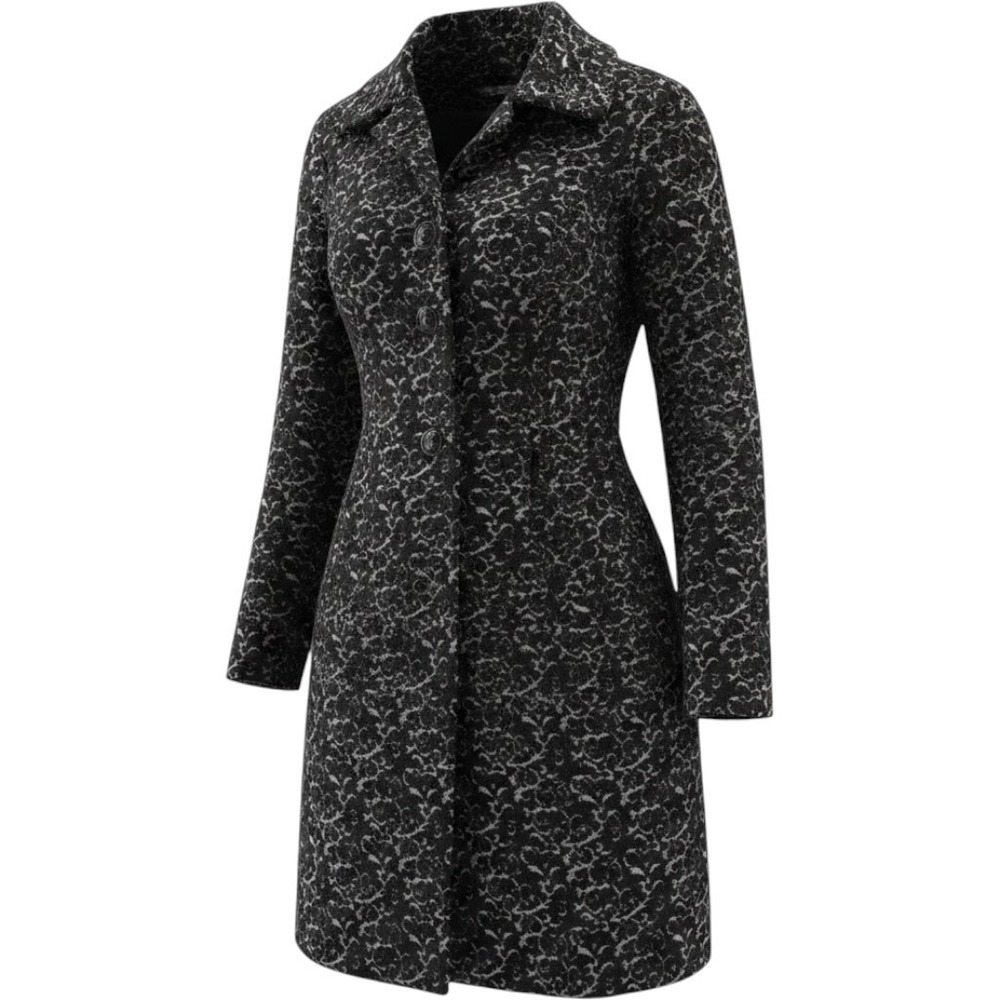 Romy XS Floral Pea Coat Jacket Black Button Long Sleeve Romantic Chic Cottage